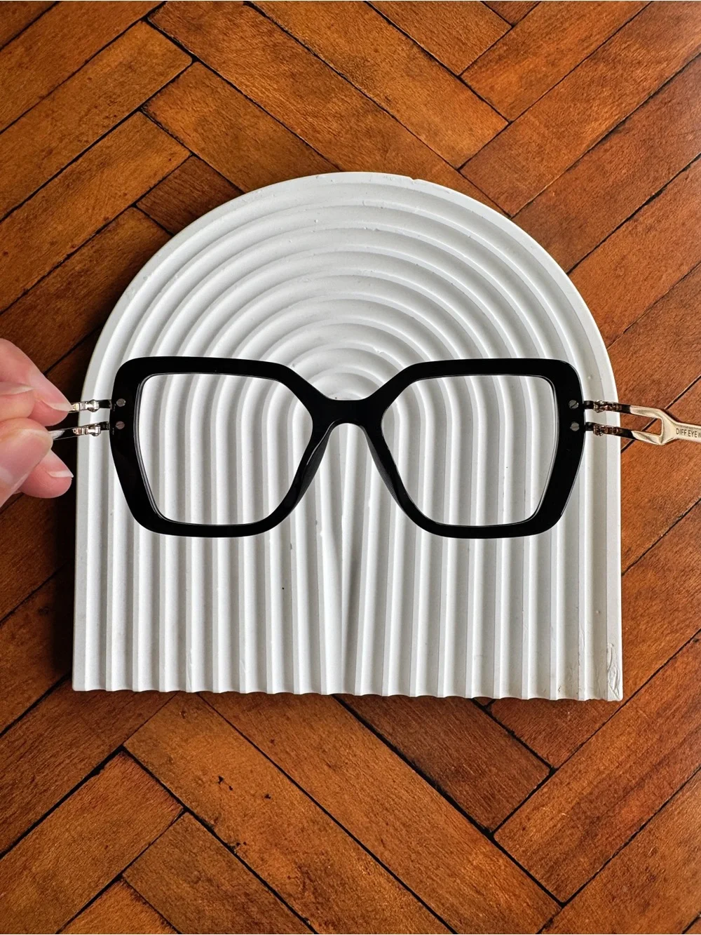 DIFF Dasha Clear Non-Prescription Lens Black & Gold Geometric Glasses NIB